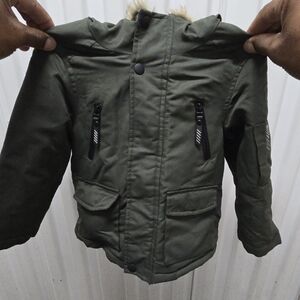 Primark Kids Green Hooded Jacket with Fur Trim
